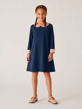 The Sunday Collective Cotton Dark Blue Dress collar pockets Sz 10 Y NWT